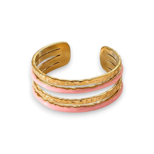 Amnesia Jewellery | Pink Enamel  and Gold Plated Stainless Steel Abi Adjustable Cuff Ring