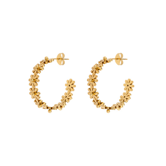 Amnesia Jewellery | Alexia Gold Plated Stainless Daisy Hoop Earrings