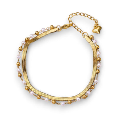 Amnesia Jewellery | Gold Plated Stainless Pearl Herringbone Anklet